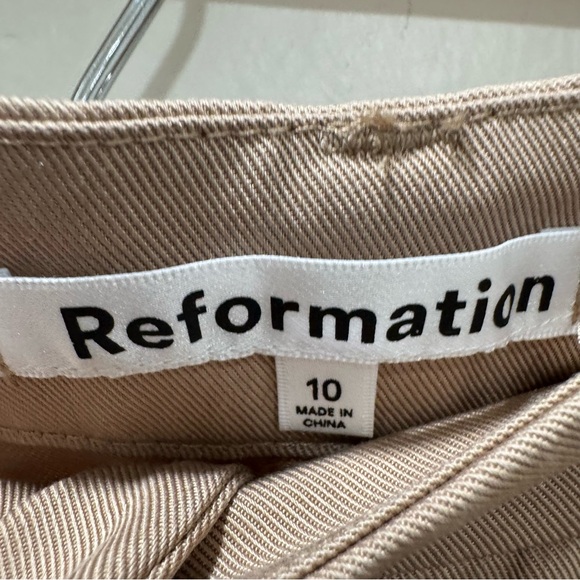 Reformation Mason Khaki Trousers High Waist Pleated Wide Leg Career Women's 10 - Picture 6 of 15